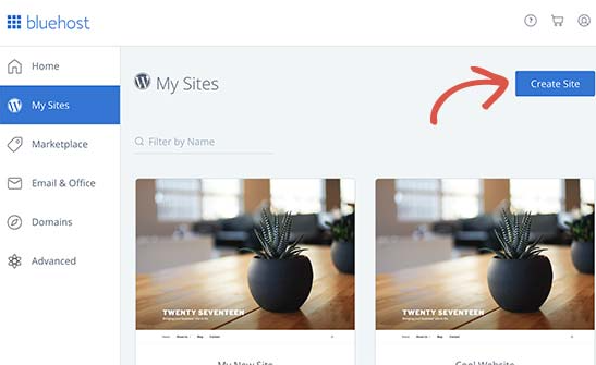 bluehost new wp site