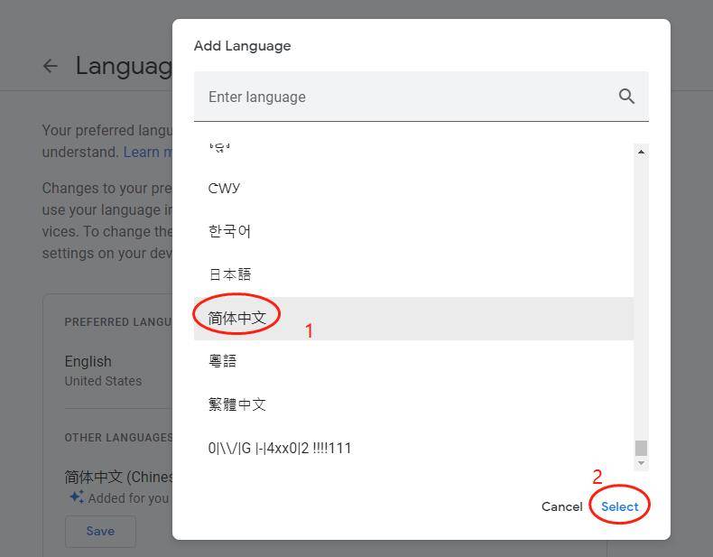 google language chinese