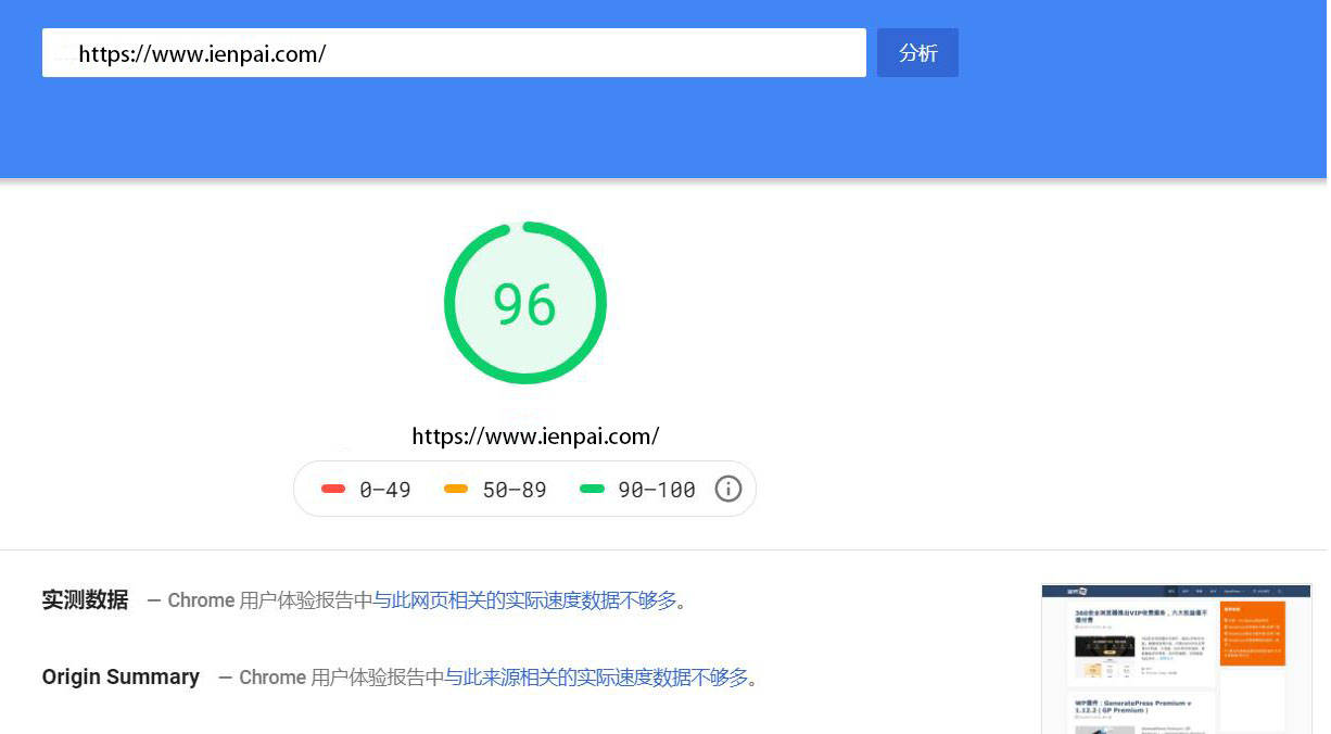 Google PageSpeed Insights 测速结果截图